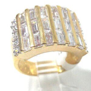 Gold Plated Cocktail Dinner Ring CZ Cubic Zirconia Baguettes 50M KGE